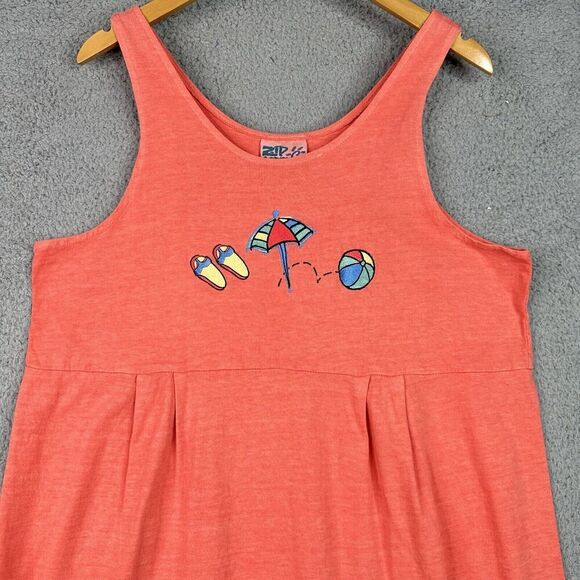 VTG Zip Code Maxi Dress Womens Sz Large Orange Sleeveless Embroidered Beach USA - Picture 2 of 10